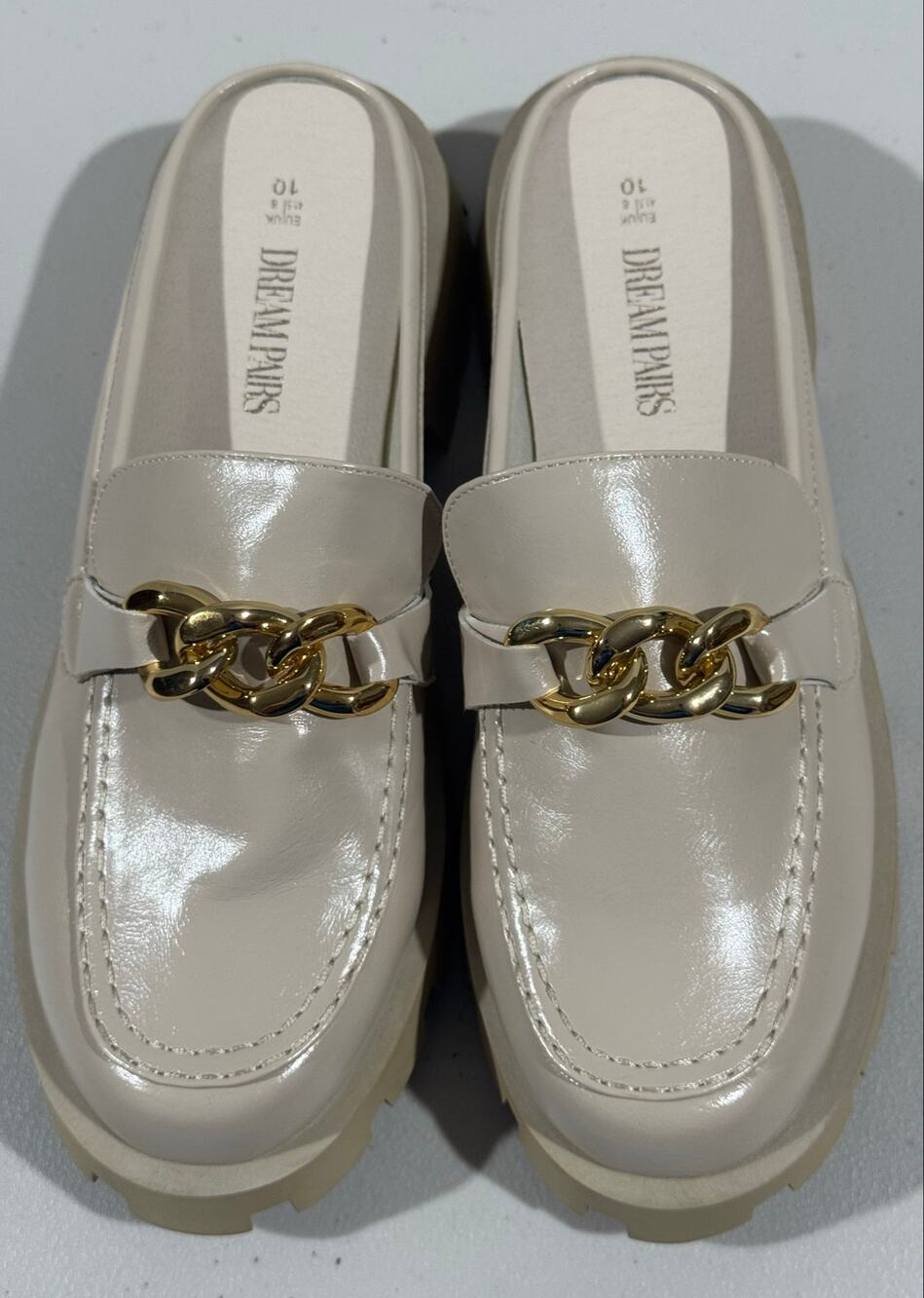 Dream Pairs Gold Chain Chunky Platform Loafer Mules Size 10 Goth Grunge Y2K